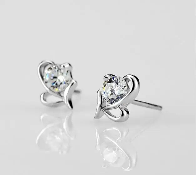 925 Sterling Silver Jewelry Shiny White/purple Zirconia Beating Heart Smart Crystal Stud Earrings Pendientes Oorbellen