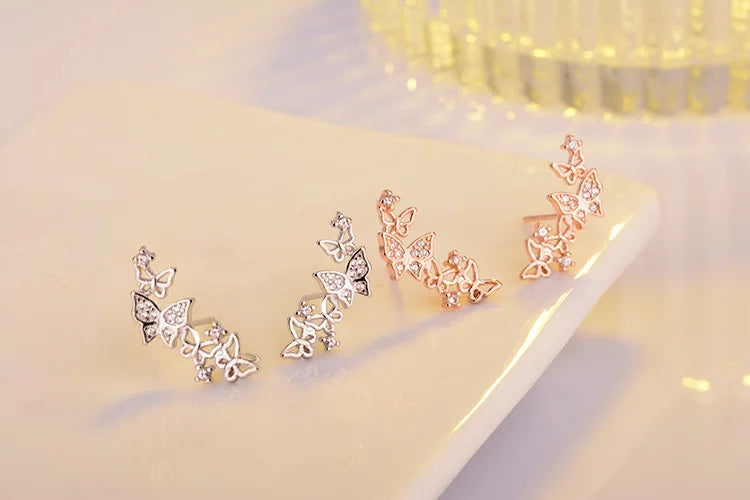 925 stamp silver color Jewelry Hot Sale Korean Bow Tie Zircon Earrings For Women Pendientes Oorbellen Brincos S-e355