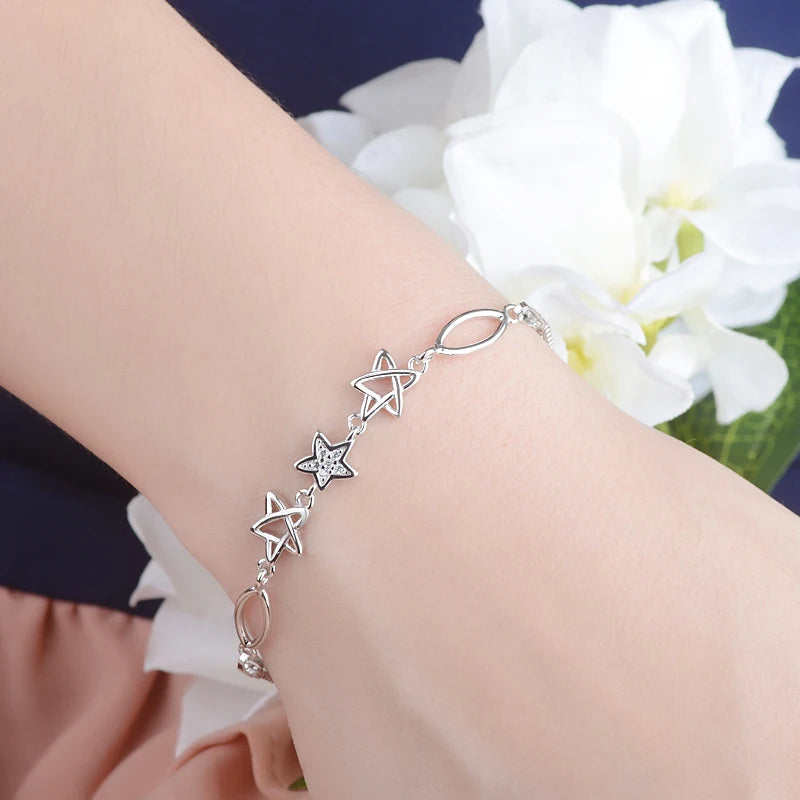 New Arrivals Real Pure 925 Sterling Silver Hexagram Magen David Star Bracelets For Women Pulsera De Plata Drop Shipping