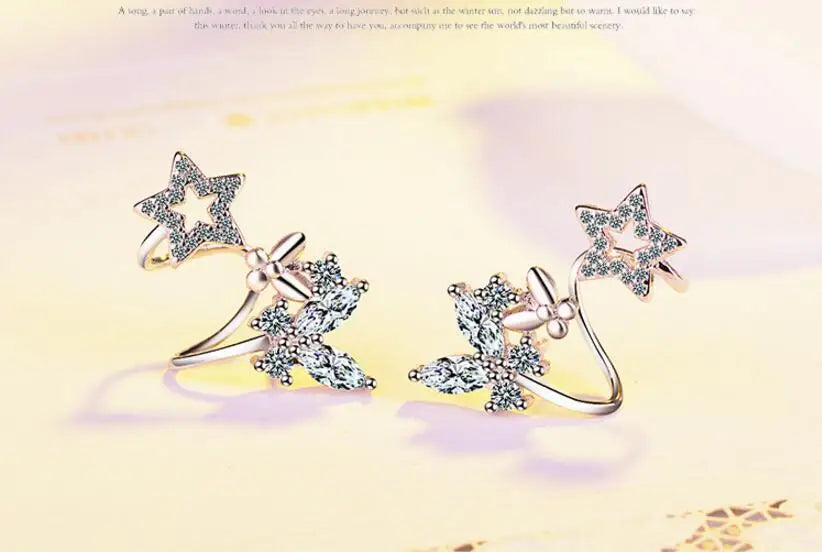 925 Sterling Silver Butterfly Star Cz Zirconia Stud Earring For Women Pendientes Oorbellen Boucle D'oreille Brincos Gift S-e331