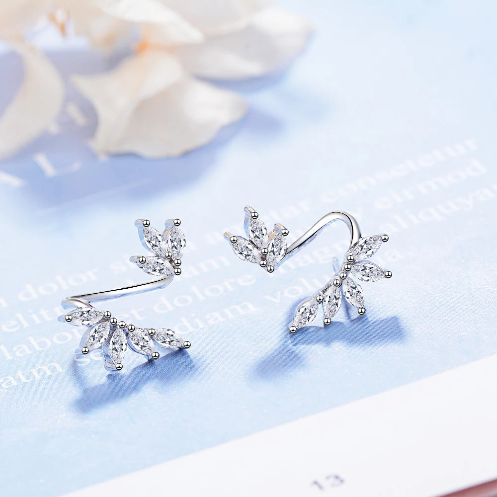 925 Sterling Silver Flower Stud Earrings Luxury Clear Cz Cubic Zirconia Earring For Women Wedding Engagement Fine Jewelry