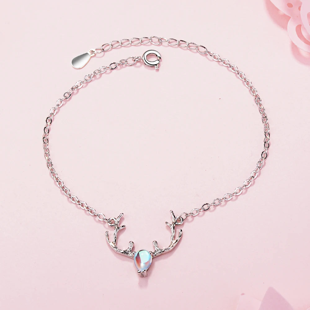 New Fashion Colorful Moonstone Cute Animal 925 Sterling Silver Jewelry Temperament Elk Deer Exquisite Crystal Bracelets Sb118