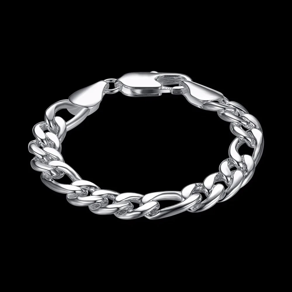 Lekani Men's Fine Jewelry 925 stamp silver color 10mm Figaro Chains 20.5cm Bracelet Bangle Male Pulseiras De Plata Free Shipping