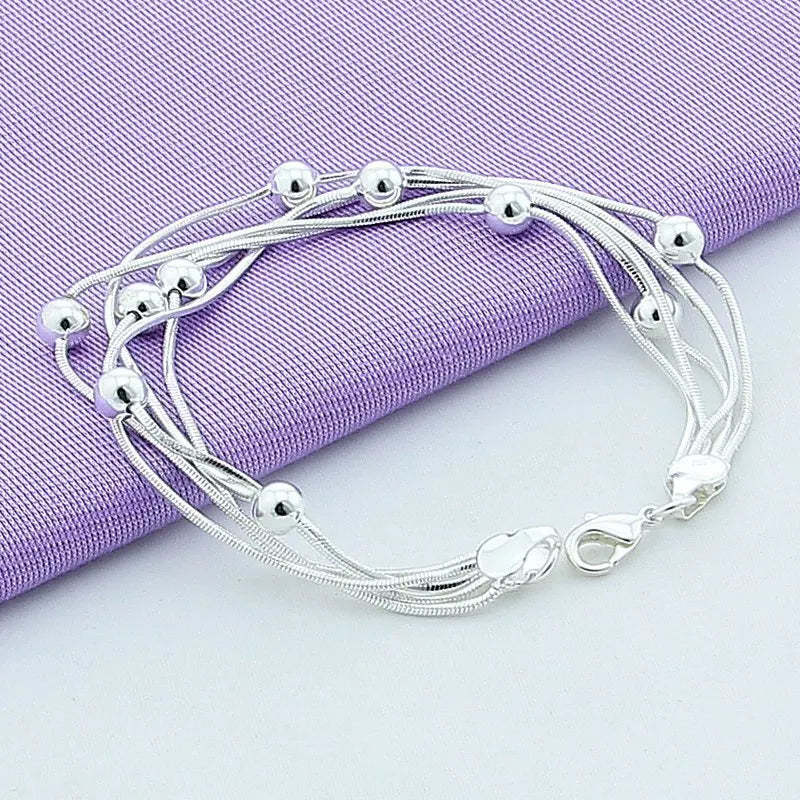 Free Shipping Silver Jewelry 925 Silver Bracelets Beads Bracelet Silver Chain Bracelets Jewelry For Women Gift