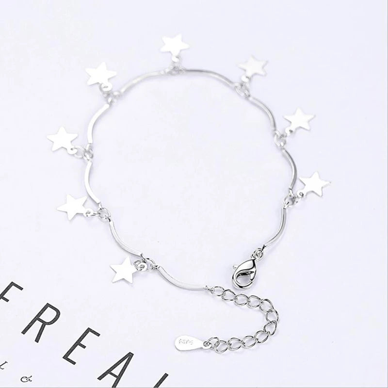 Hot Sale Fashion 925 Sterling Silver Bracelet For Women Five-pointed Star Tassel Bracelet Jewelry S-B131