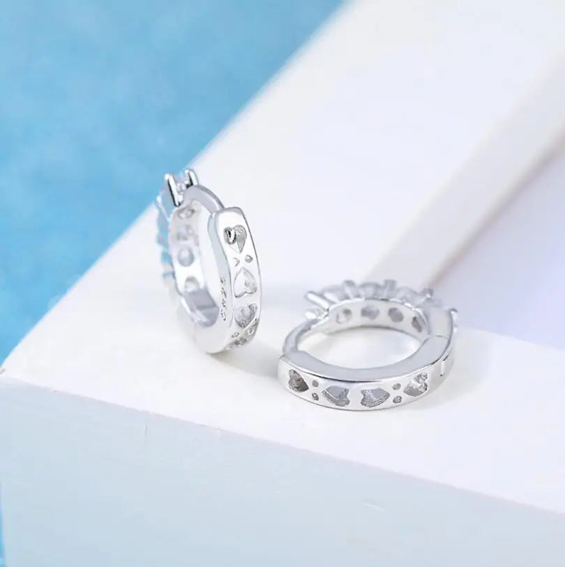 100% 925 stamp silver color Dazzling CZ Crystal Circle Round Hoop Earrings for Women Sterling Silver Jewelry SCE351-1H