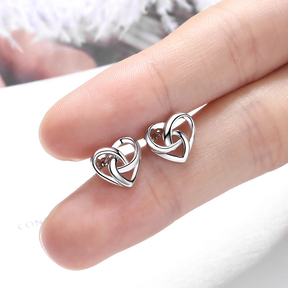 925 silver needle Knotted Hearts Stud Earrings for women 925 silver needle earing brincos earings fine  jewelry brinco