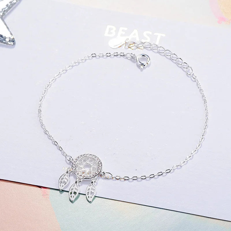 Hot Sale Micro CZ Dream Catcher Bracelet For Women Girl 925 Sterling Silver Dreamcatcher Zirconia Bracelet pulseira bijou S-B204