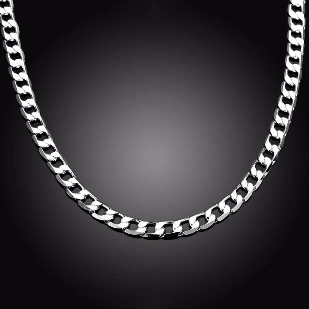 6mm 16inch-24inch Link Chain Necklaces Silver Jewelry Men Necklace, 925 stamp silver color Necklace Men Jewelry Accessories