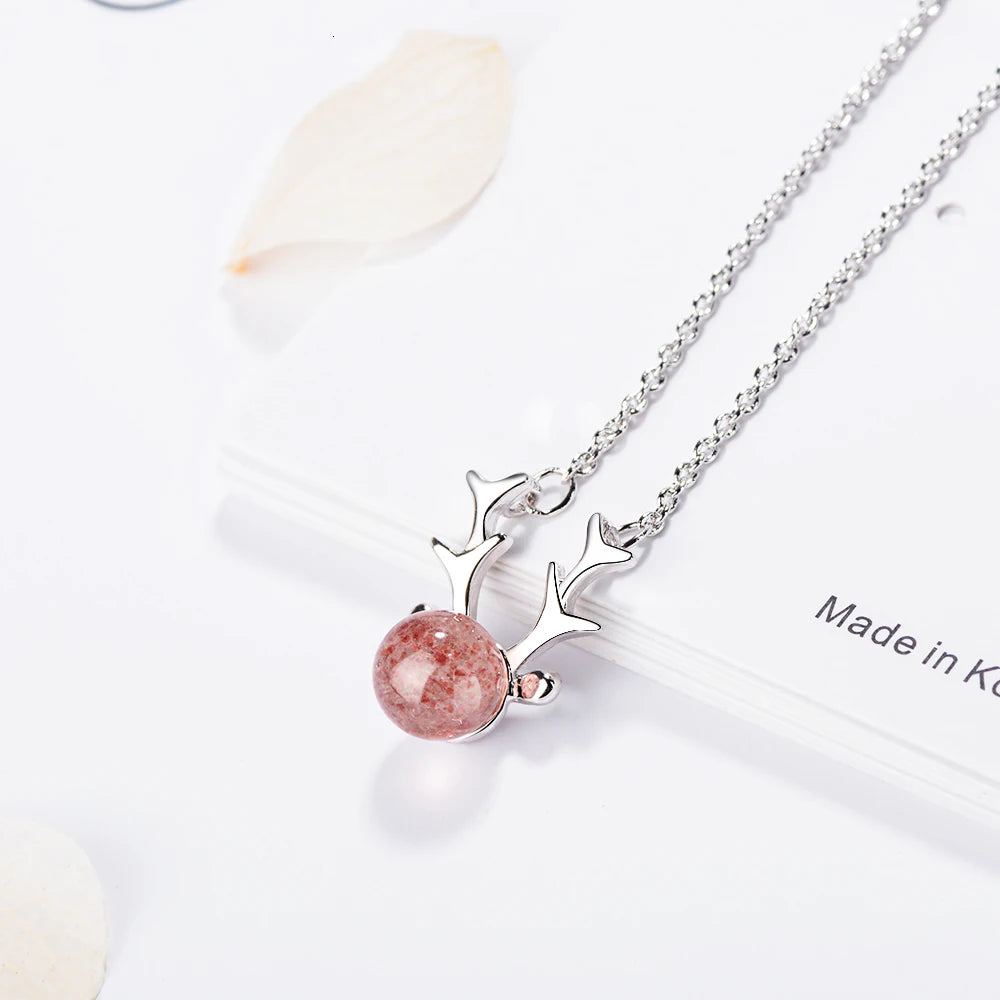 Personalized 925 Sterling Silver Jewelry Choker Strawberry Crystal Deer Necklace For Women Statement Jewelry Kolye Collares