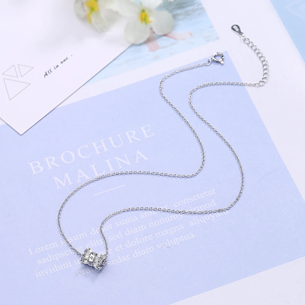 Allergy 925 Sterling Silver Jewelry Round Ball Simple Fashion Female Wild Crystal Clavicle Chain Pendant Necklace H195