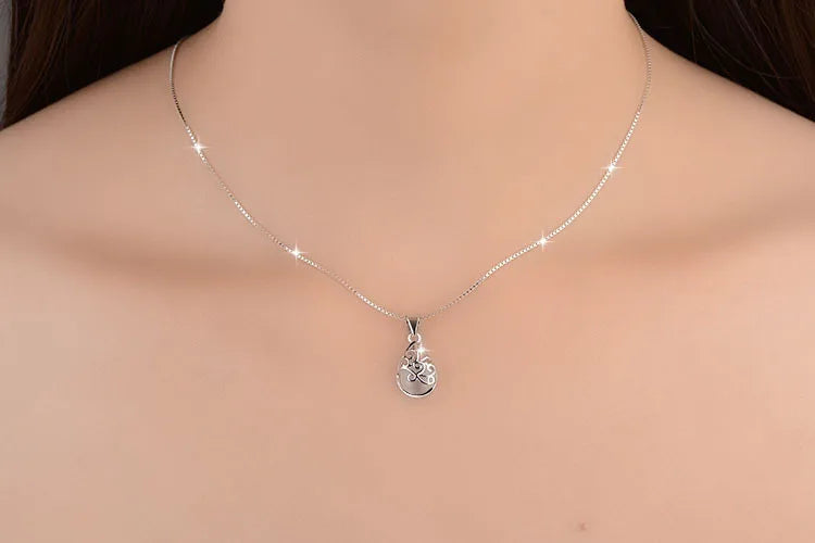 925 Sterling Silver Necklace Love Angle Tear Moonlight Opal Pendant Necklace For Women Gift 45cm Link Chain choker S-N83