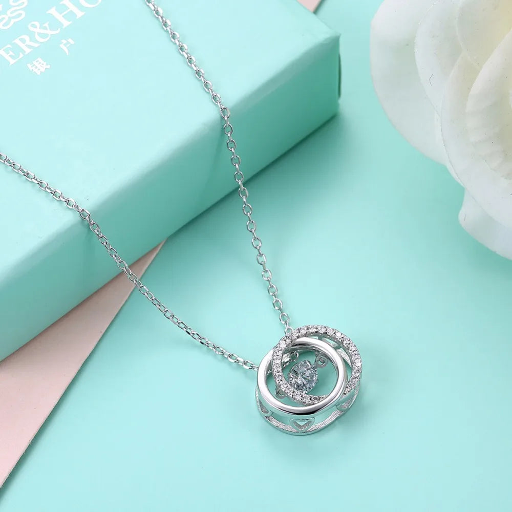 Cute Real. S925 Sterling Silver Interlocking Big And Small Double Circle Round Pendant Necklace Chain Circle Of Life For Women