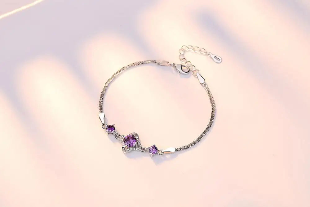 925 Sterling Silver Twist Flower Zirconia Bracelet For Women Gift Crystal Clover pulseira Silver 925 Jewelry S-B158