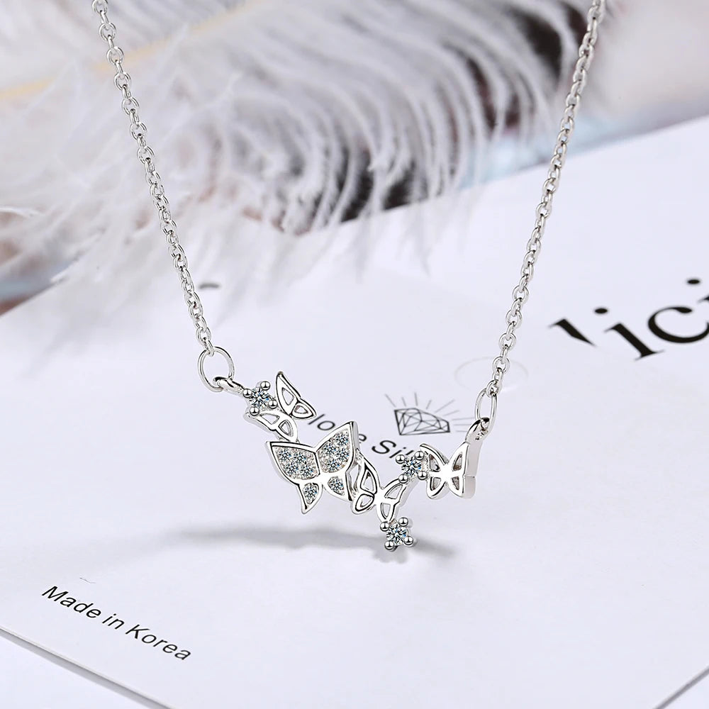 Charming Dazzling Micro CZ Zirconia Butterfly Necklaces For Women Gift 925 Sterling Silver Necklace Chain Choker S-N360