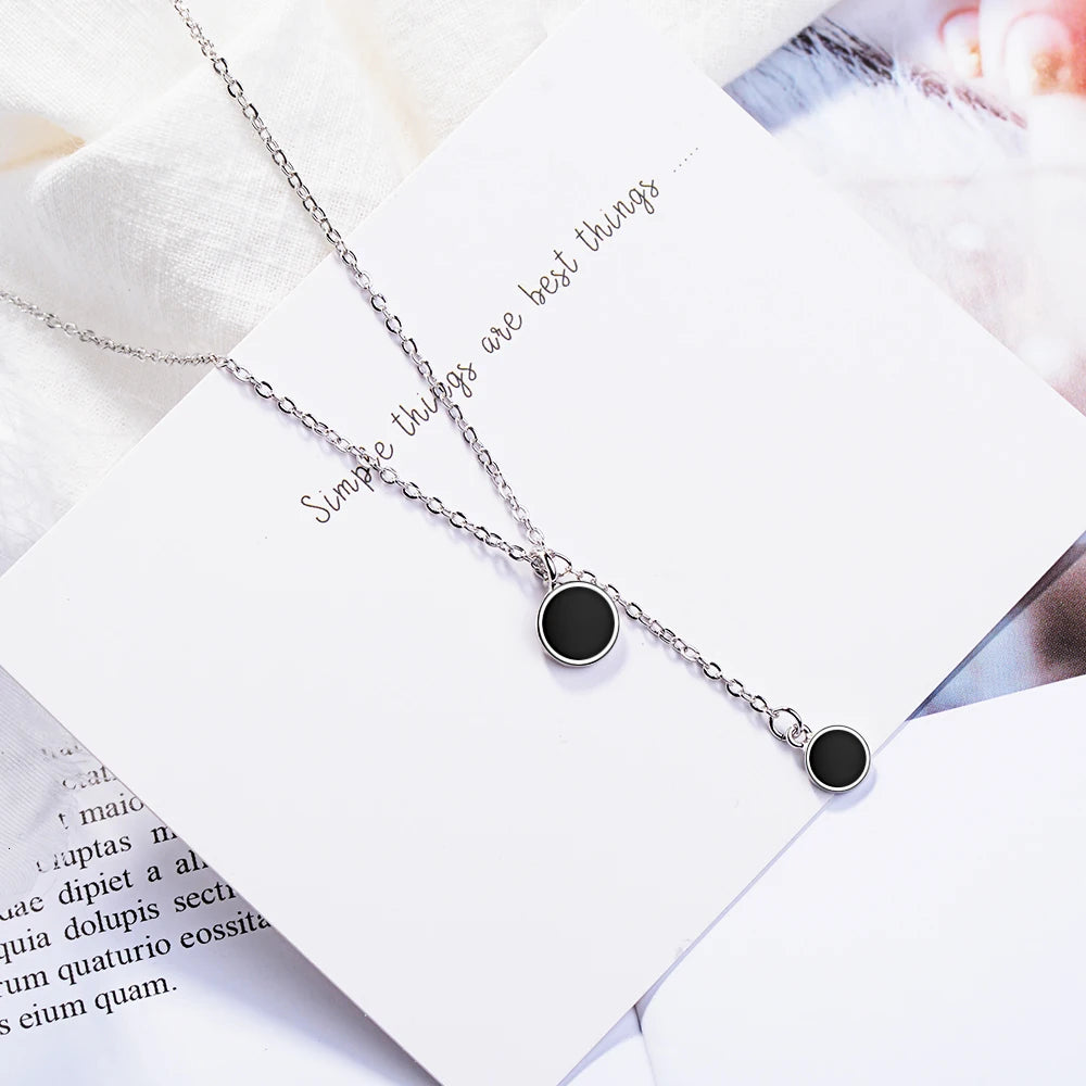 Short Clavicle Chain Drop Glaze 925 Sterling Silver Jewelry Double Black Round Pendant Fashion Female Simple Necklaces H351