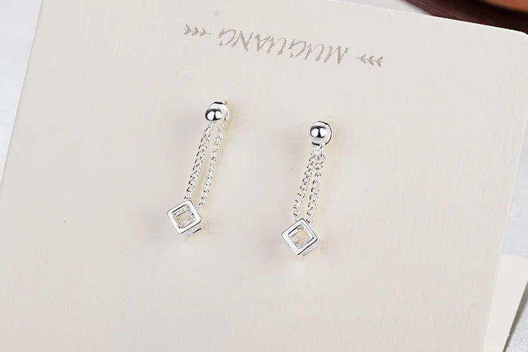 925 silver needle fashion shiny crystal cube square ladies`stud earrings female jewelry women Christmas gift drop shipping