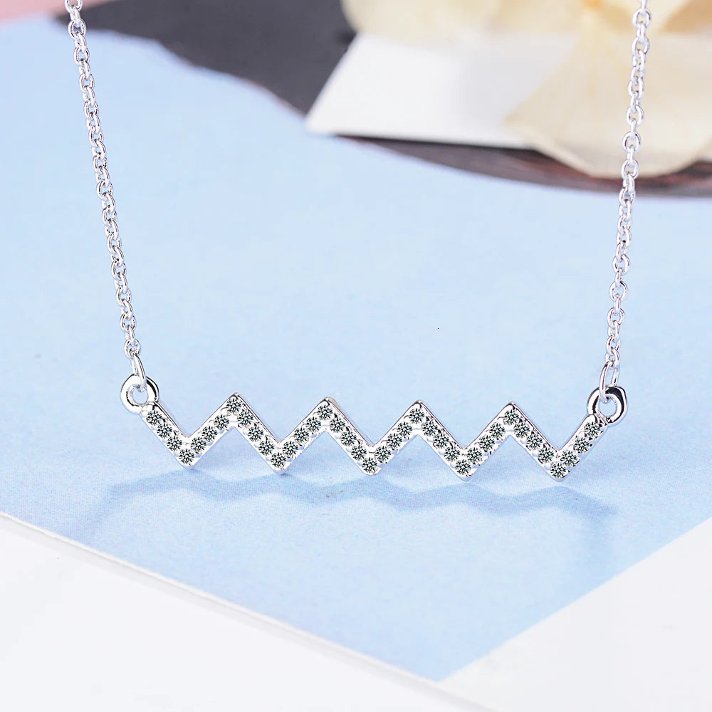Newest Micro Zirconia Heartbeat Wave 925 Sterling Silver Necklace For Women Short Clavicle Chain Christmas Gift S-n302