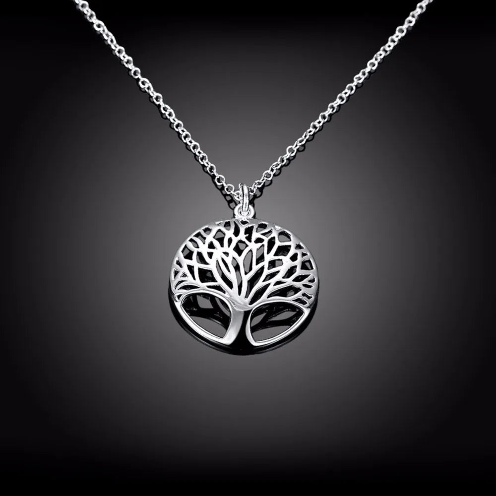 Hot Tree Of Life Crystal Round Small Pendant Necklace 925 Sterling Silver Bijoux Collier Elegant Women Jewelry Gift Dropshipping