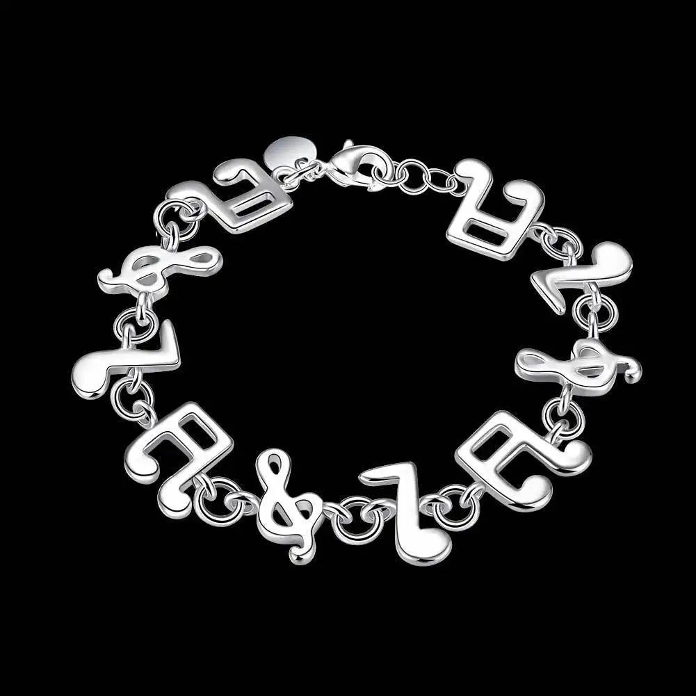 925 stamp silver color Bracelet for Women Music Note Chain Bracelet & Bangle Wristband Wedding Bridal Jewelry Accessories