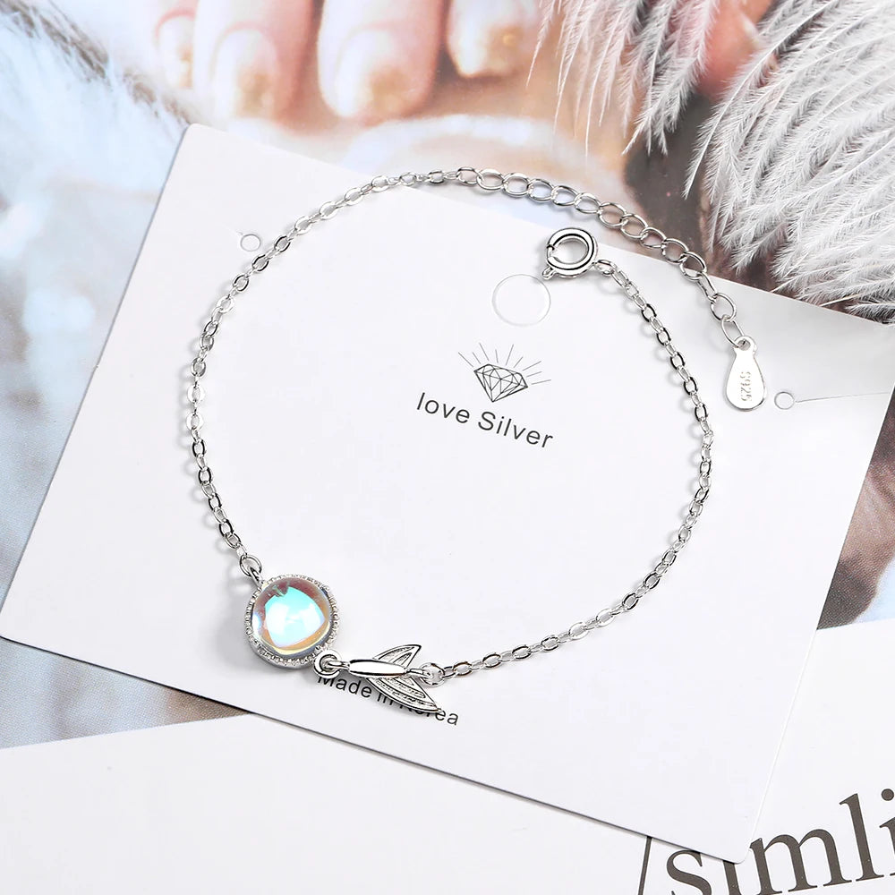 Fashion Brand Real 925 Sterling Silver Mermaid Tail Bracelet For Women Colourful Moonstone Bracelet New Designer Wedding Jewelry