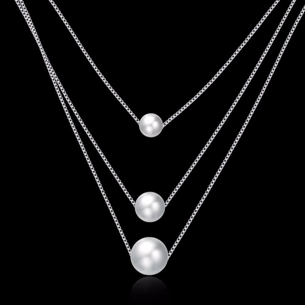 10mm Pearl 925 Silver Necklace Jewelry Woman Charm Freshwater Pearl Pendant Silver Box Chain Necklace Fine Jewelry