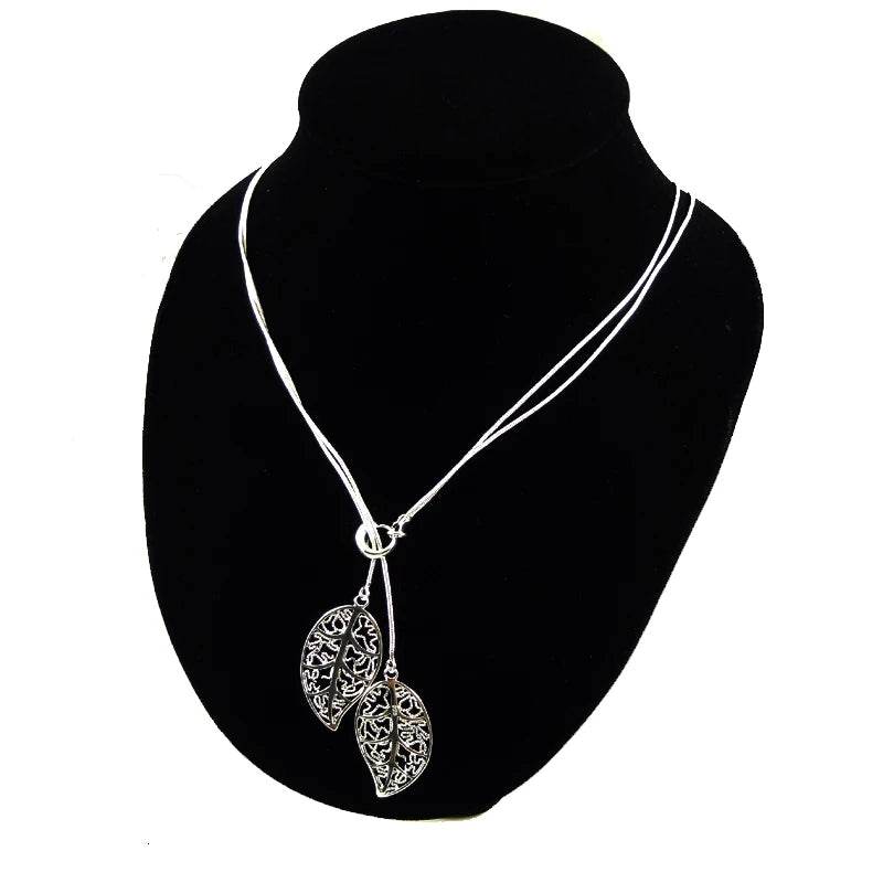 925 Sterling Silver Necklace Hollow Flowers Leaves Pendant Necklace For Women Choker S-n25