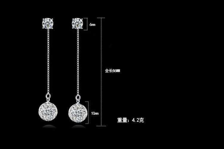 925 Sterling Silver Bridal Jewelry Crystal Balls Long Tassel Drop Earrings For Women Boucle D'oreille Oorbellen Fine Jewelry