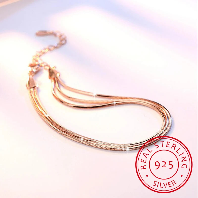 925 Sterling Silver Multilayer Fine Bracelet Three-layer Simple Temperament Personality Sweet For Women Gift New VBS4145