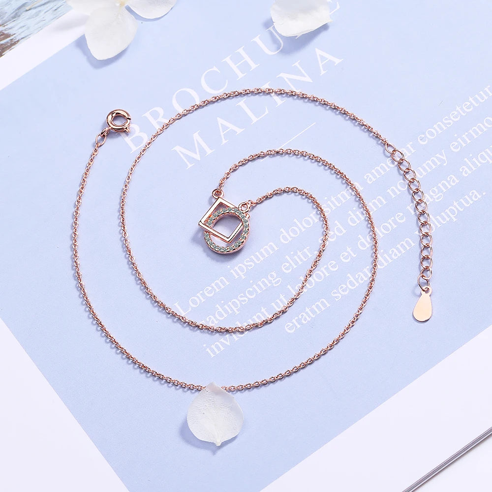 925 Sterling Silver Simple Sweet Strawberry Crystal Moon Pendant Necklace Round Korean Style Clavicle Chain For Women