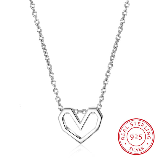 Women's Fashion 100% 925 Sterling Silver Jewelry Hollow Heart Pendant Short 40cm Necklace Cute Gift Girls Lady Ds302