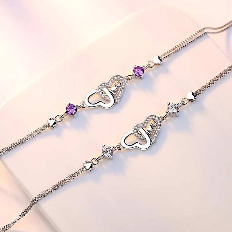 Charm Women 925 Silver Bracelets Fine Jewelry Top Quality Crystal Purple Female Bracelets Accessories Girl Lady Bijoux