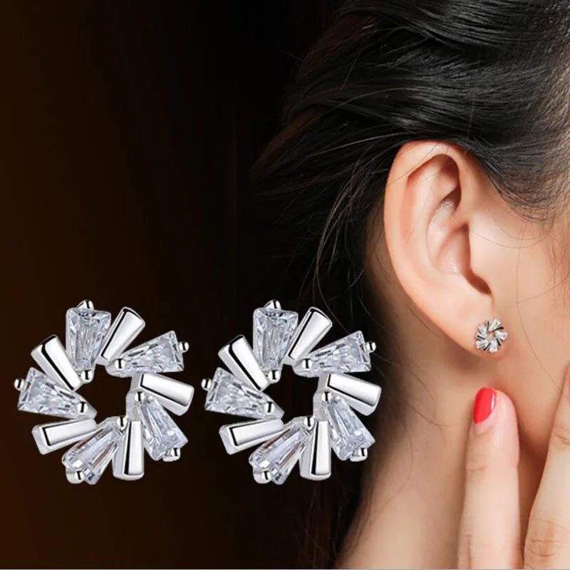 925 silver needle luxury AAAAA CZ Zirconia Ice Flower Stud Earrings For Women Silver 925 Jewelry Oorbellen Brincos S-E533