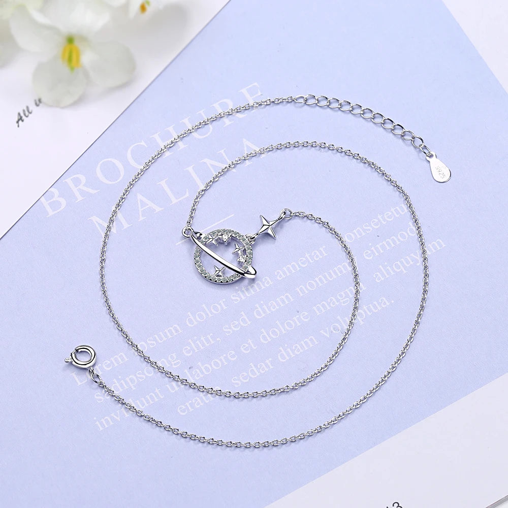 Planet Korean Star Birthday Wild 925 Sterling Silver Clavicle Chain Literary Temperament Personality Female Necklace SNE338