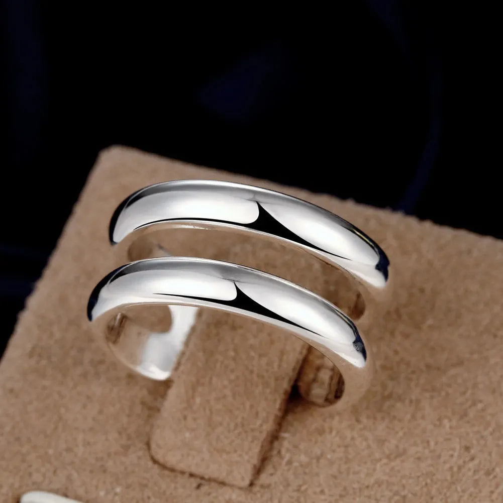 Minimalist Geometric Double line Adjustable Ring Genuine 925 stamp silver color Trendy Fine Jewelry For Charm Women Bijoux