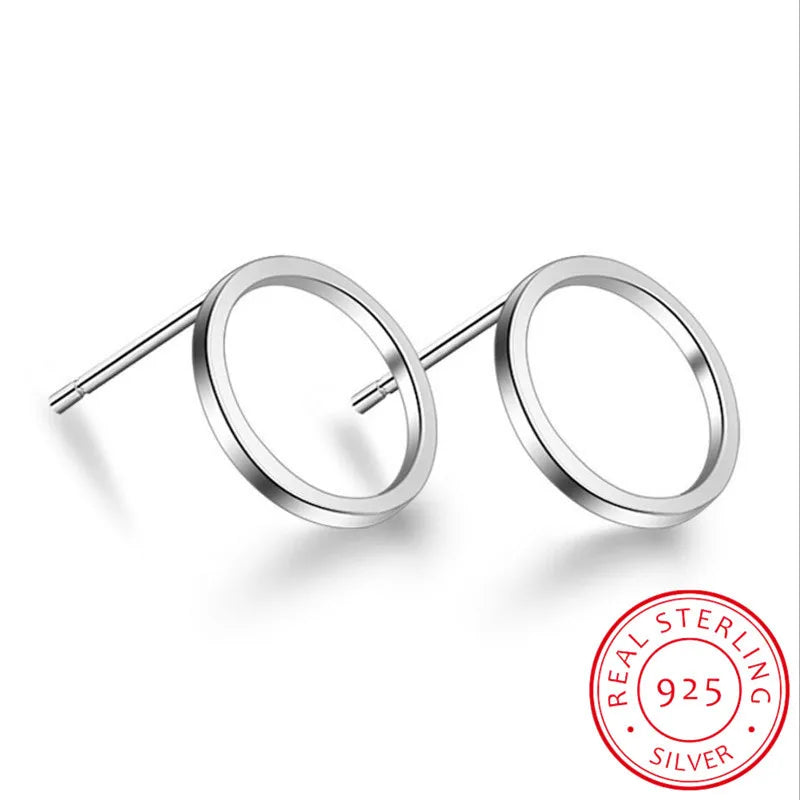 925 Sterling Silver Hollow Geometric Circle Square Triangle Stud Earrings For Women Silver 925 Jewelry Oorbellen S-E535