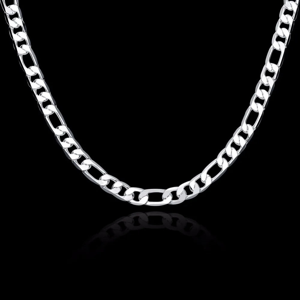 Lekani 20 Inch 10mm Trendy Men 925 Silver Necklace Chain For Women Party Fashion Silver Figaro Chain Necklace Boy Accessories