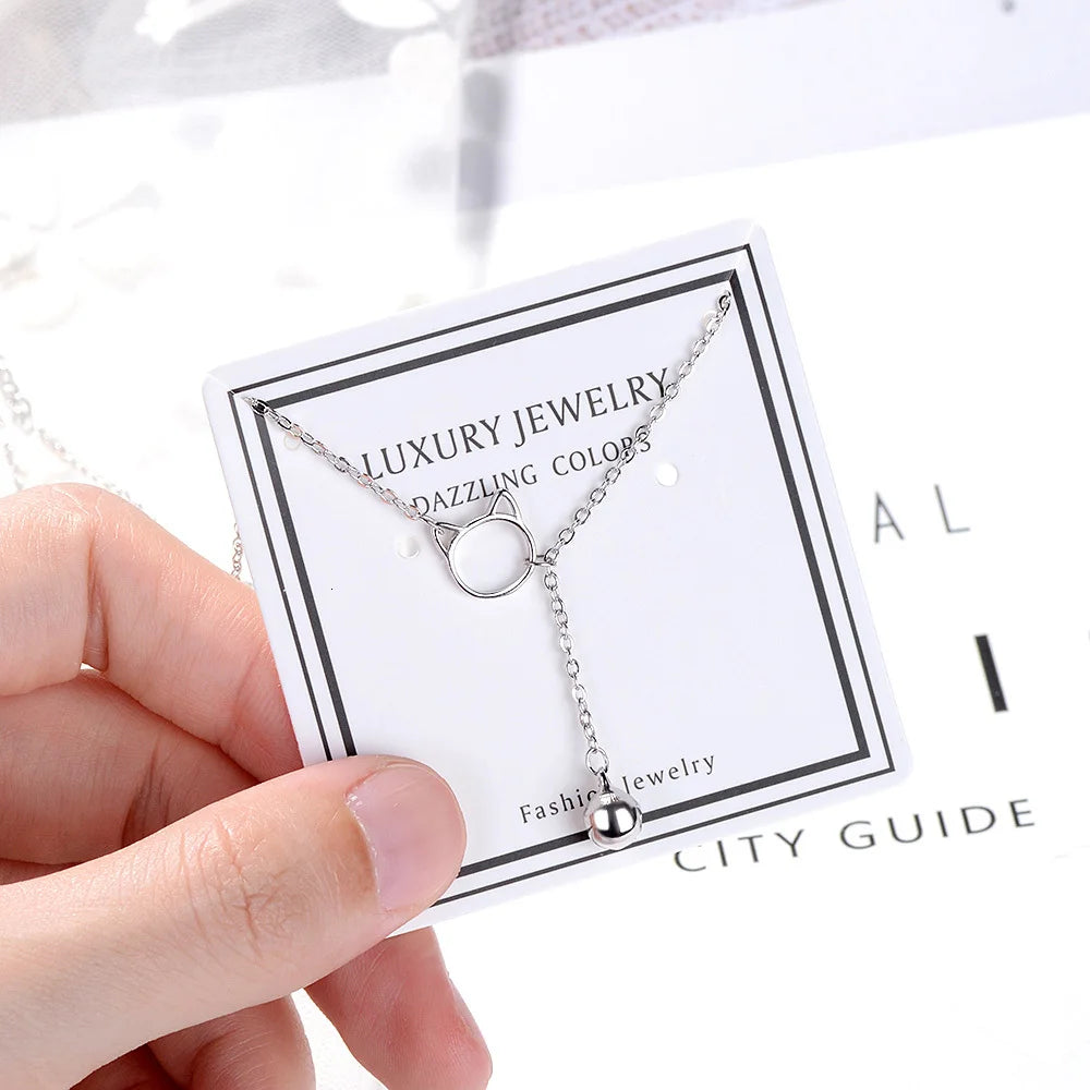 Korea Cute Cat Ears Bells Pendant Sweet Fresh Creative 925 Sterling Silver Clavicle Chain Female Necklace Colar Collier