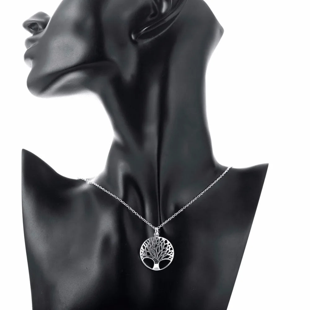 Hot Tree Of Life Crystal Round Small Pendant Necklace 925 Sterling Silver Bijoux Collier Elegant Women Jewelry Gift Dropshipping