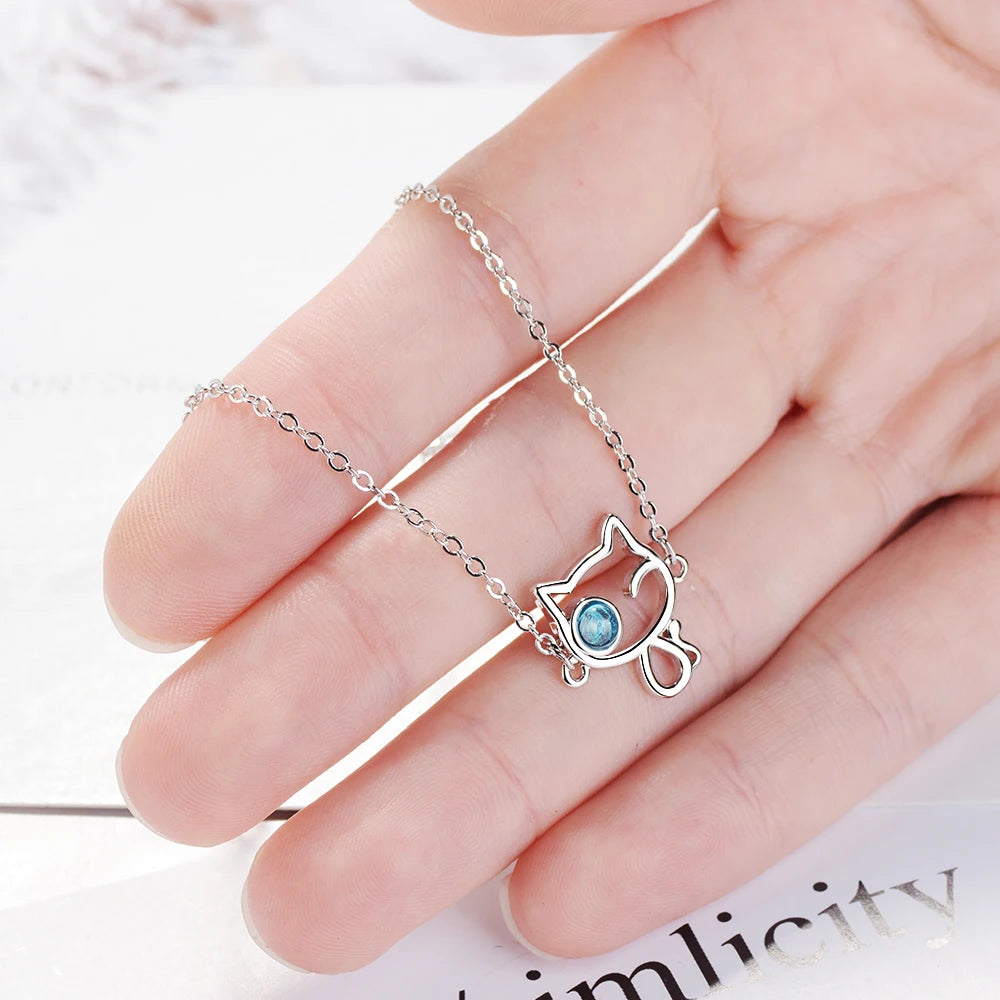 Blue Crystal Cat Lovely Adjustable Bracelets & Bangles Ins Style 925 Sterling Silver Bracelet Mujer Jewelery Party Gifts