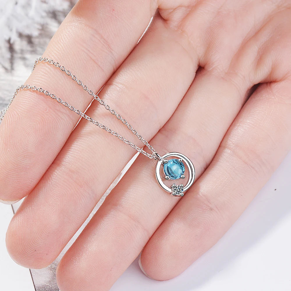 Hot Sale 925 Sterling Silver Aurora Space Planet Pendant Necklaces for Women Pretty Stone Necklace Pendant