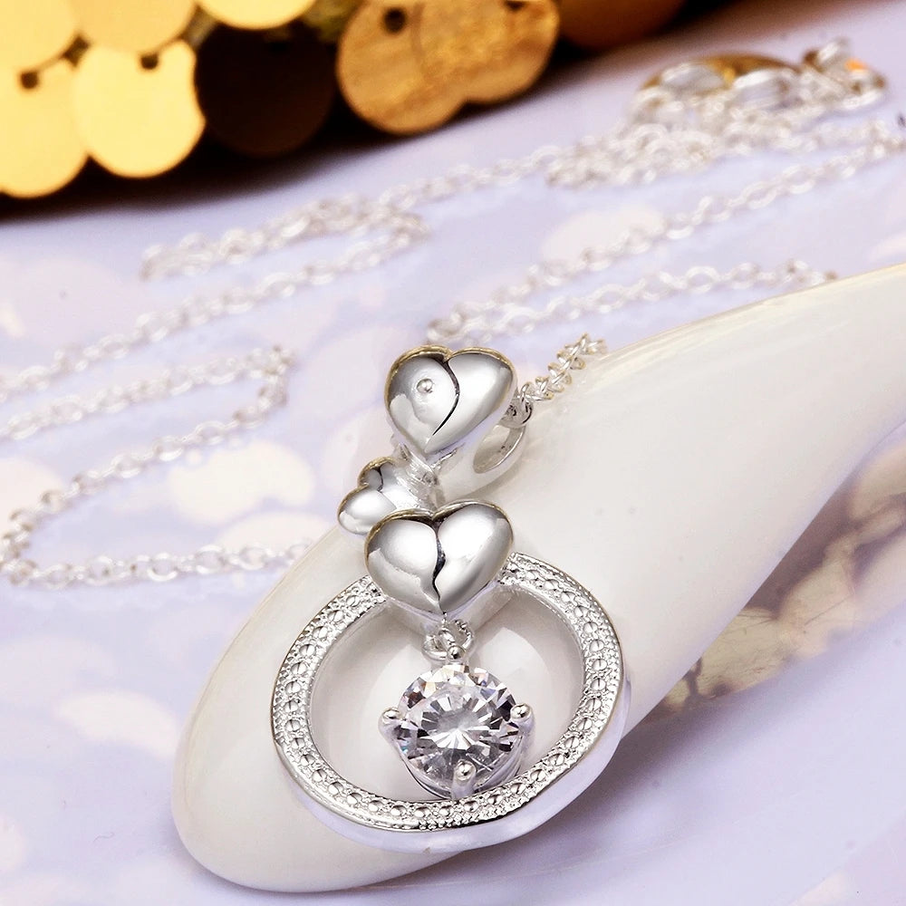 Lekani Necklace Luxury Fashion Party 925 Sterling Silver Three Hearts Pendant Necklace Women Fine Jewelry
