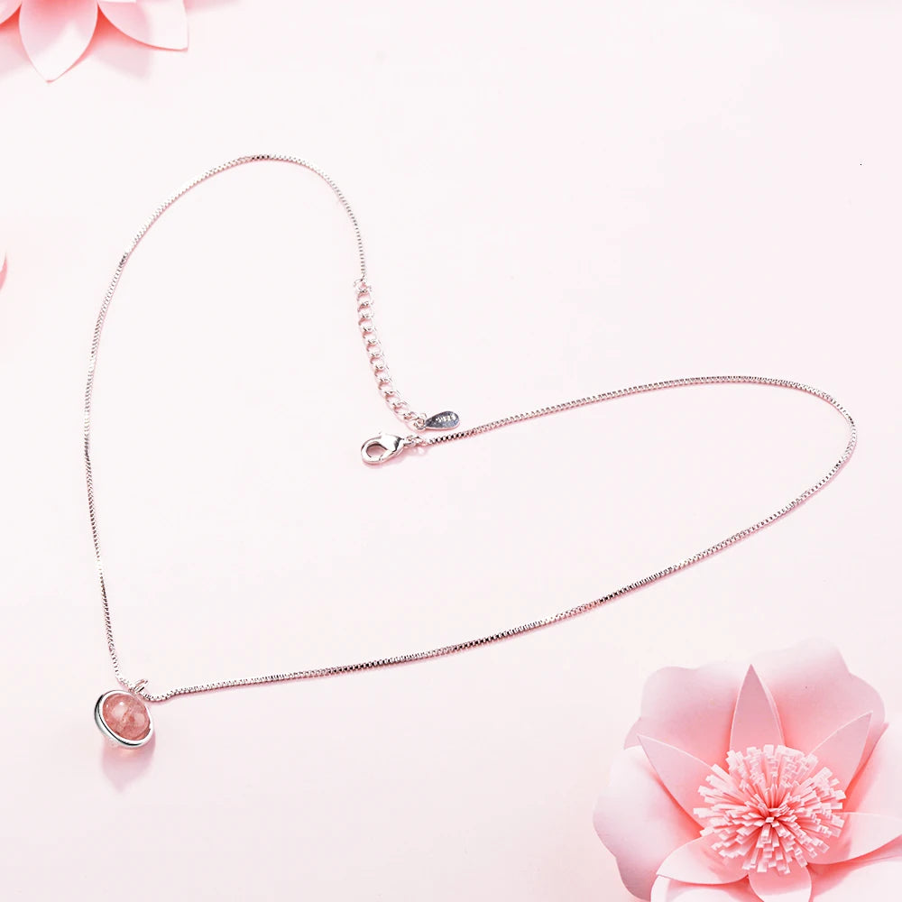 Hot Sale 925 Sterling Silver Natural Strawberry Crystal Beads Necklace For Women Simple Jewelry Collares S-n249