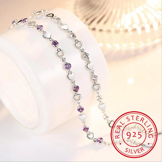 Charm Crystal Purple Female Bracelet Jewelry Fashion Girl 925 Silver Bracelets For Women Bride Wedding Engagement Bijou Gift