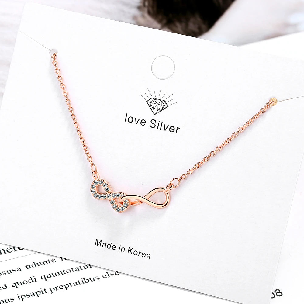 Double Number 8 Infinity Interlock Clavicle Short Necklace 925 Sterling Silver Pendant Necklace For Women Infinite Necklace