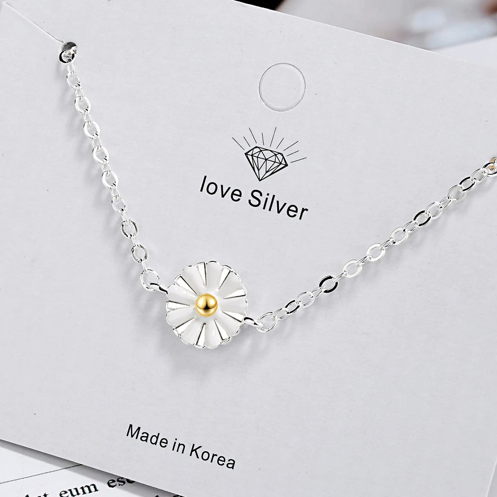 Free Shipping 925 Sterling Silver Bracelet Daisy Flower Bracelet Fine Jewelry Gift For Girl Srebrna bransoletka pulsera de plata