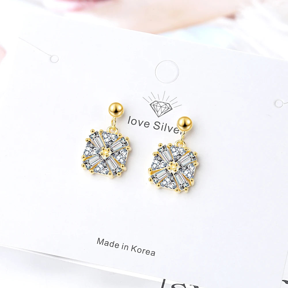 925 Sterling Silver Earrings Vintage Style Square Cubic Zirconia Stone Wedding Earrings Fine Jewelry Gift for Women(EA102021)