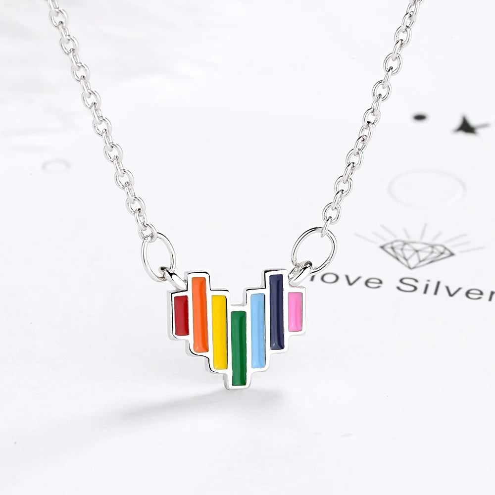 Cute Rainbow Mini Heart Short Clavicle Chain 925 Sterling Silver Temperament Personality Fashion Female Necklace SNE056