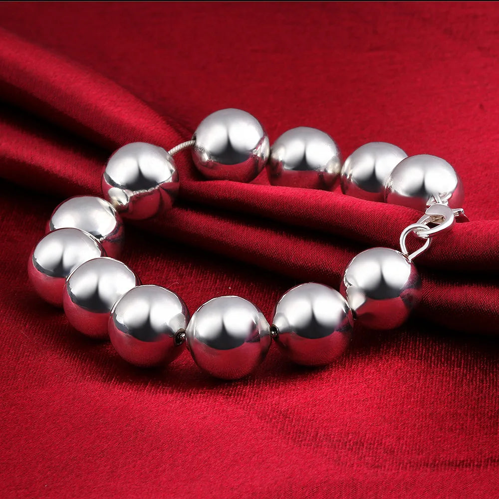 Women's Fine Jewelry Buddha beads bracelet 925 stamp silver color Charm 14MM Hollow Lucky beads chains Bracelets Pulseiras Prata