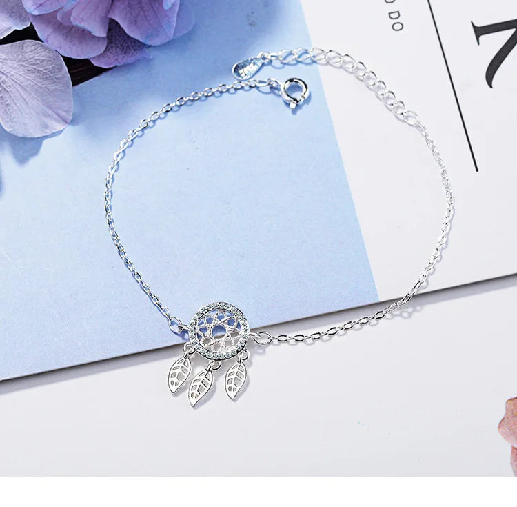 Hot Sale Micro CZ Dream Catcher Bracelet For Women Girl 925 Sterling Silver Dreamcatcher Zirconia Bracelet pulseira bijou S-B204